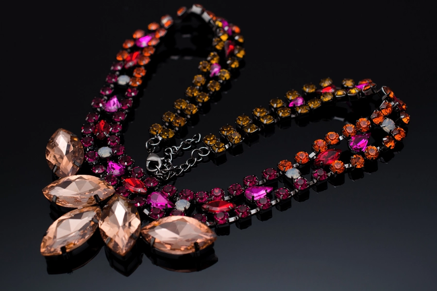Necklace made of multi-colored stones