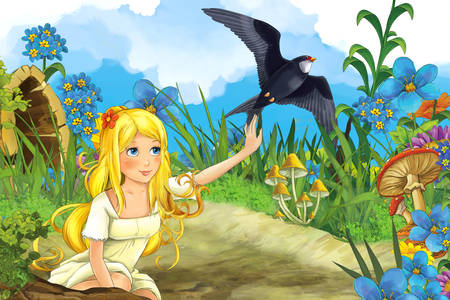 Thumbelina with a swallow