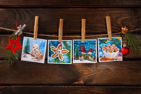Christmas cards on a rope