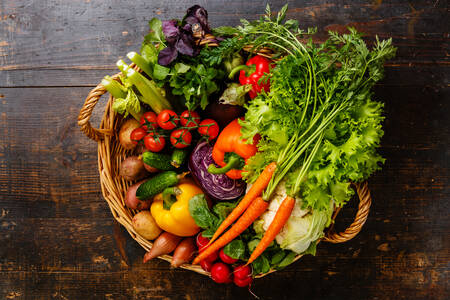 Top view of vegetables in a basket