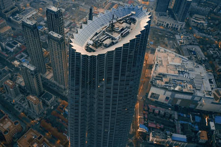 Tianjin Dünya Finans Merkezi'nin üstten görünümü