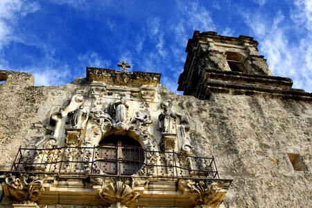 De gevel van Missie San Jose in San Antonio