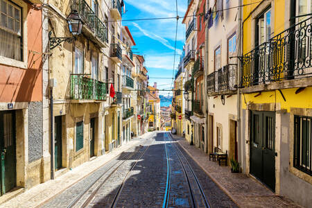 Street with traditional houses in Lisbon