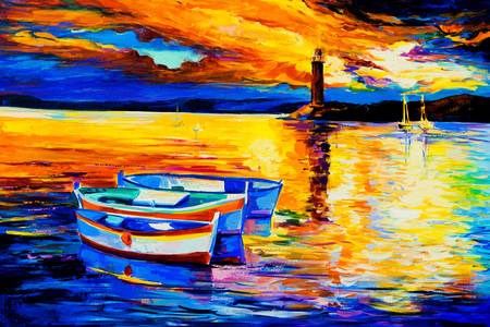 Boote auf See bei Sonnenuntergang