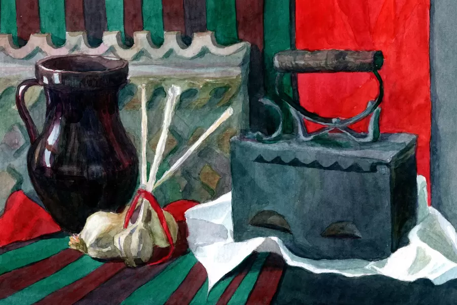 Painting with an old iron and a jug