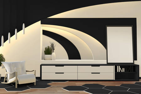 Sala de estar moderna em preto e branco