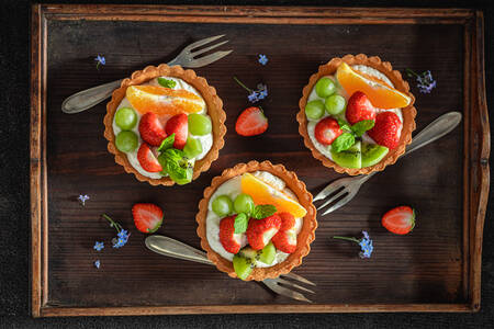 Tartlets with fruits and berries