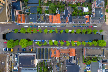 Top view of the houses along the canal
