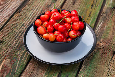 Fresh cherries in a plate