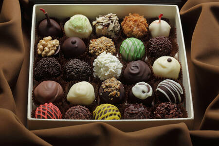 Chocolate candies in a box