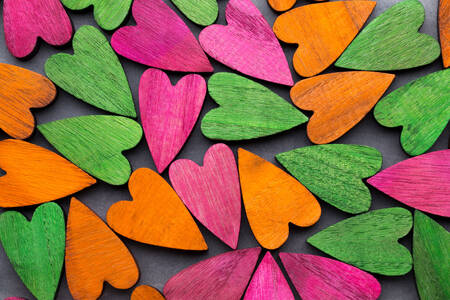 Colored wooden hearts