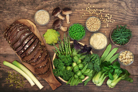 Vegetables and bread on the table