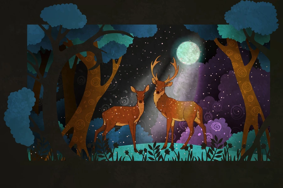 Cerf dans la forêt nocturne