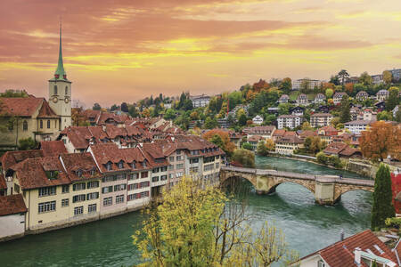 Sunset in the city of Bern