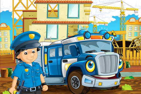 Politieagent op een bouwplaats