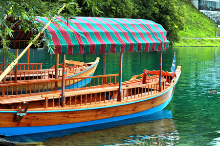 Pletna-boten op het meer van Bled