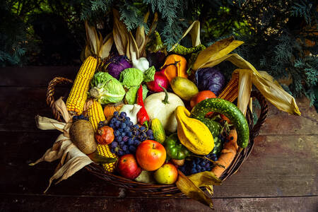Frutas e legumes em uma cesta