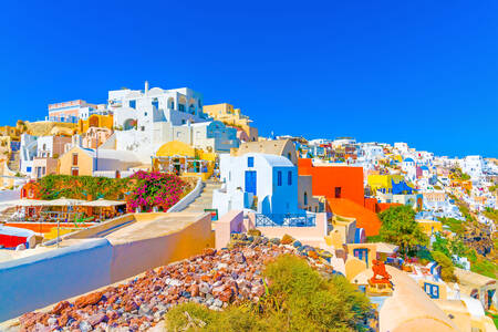 Blick auf das Dorf Oia, Santorini