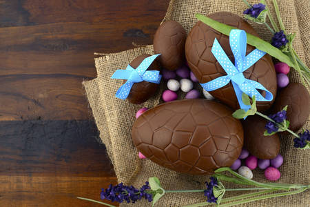 Chocolate easter eggs on the table