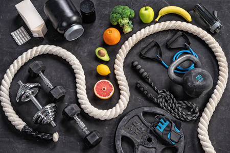 Sports equipment on a dark background