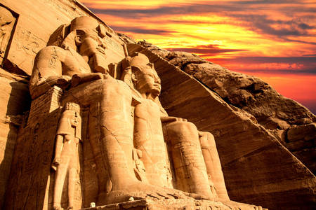 Sculpturen van de Ramses-tempel in Abu Simbel
