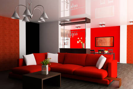 Obývacia izba v červených farbách