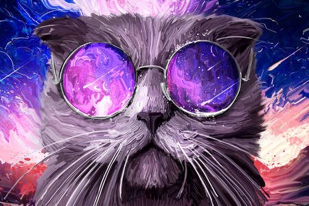 Pisica cu ochelari rotunzi