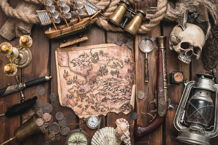 Map and pirate treasure