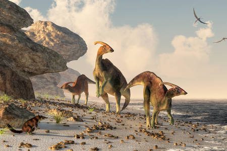 Parasaurolophus na praia