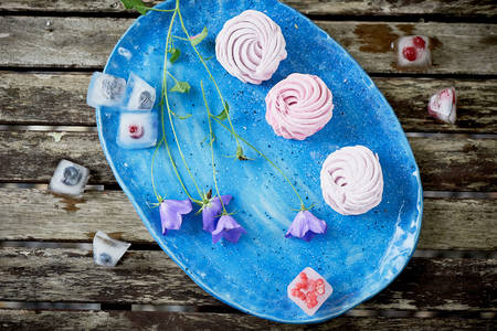 Marshmallow on a blue plate