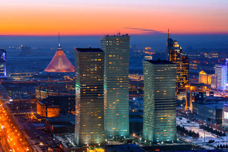 Изглед към вечерната Астана