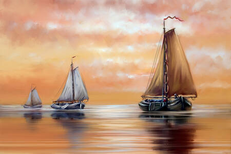Sailboats at sunset