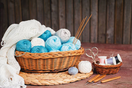 Blue yarn in a basket