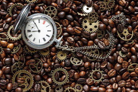 Reloj en granos de cafe