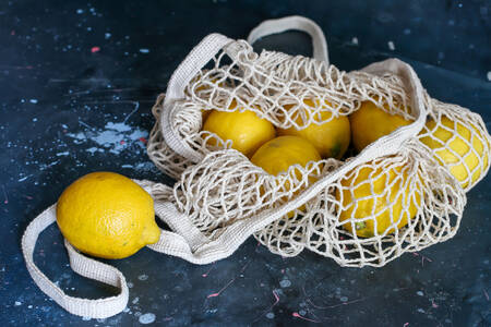 Lemons in a string bag