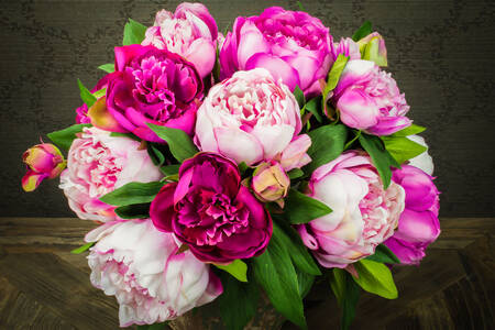 Bright bouquet of peonies