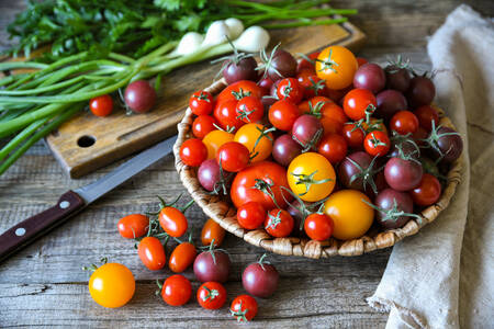 Cherry tomatoes in a basket