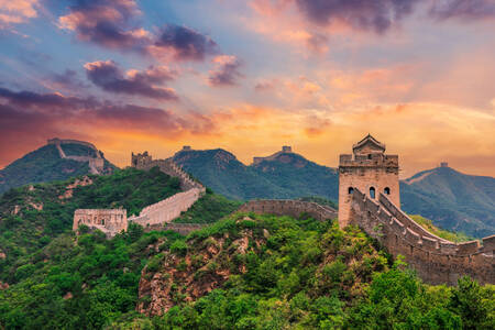 The Great Wall of China at sunset