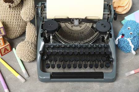 Vintage typewriter and toys