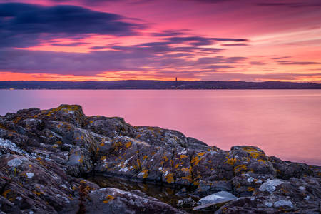Belfast Bay bij zonsondergang