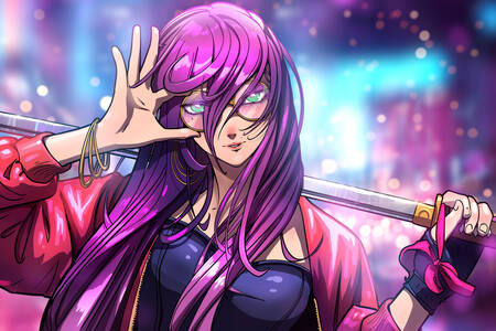 Anime dievča s fialovými vlasmi