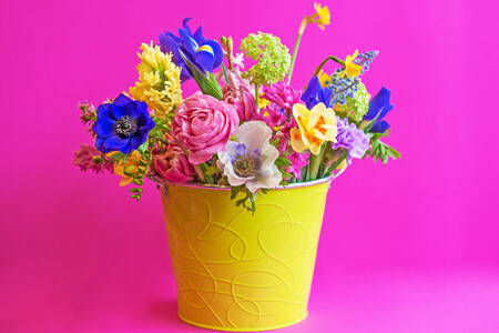 Bouquet of flowers in a bucket