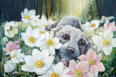Hond met bloemen