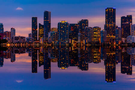 Miami skyscrapers at night
