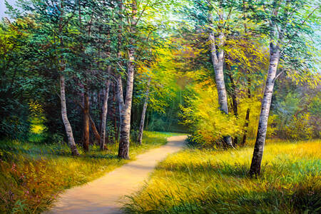 Road in the sunny forest