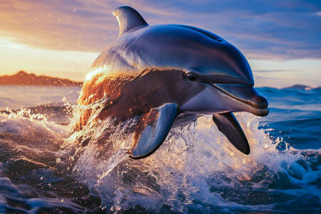 Delfin vor dem Sonnenuntergang