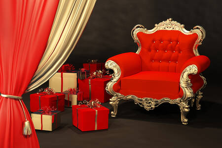 Red armchair and gifts