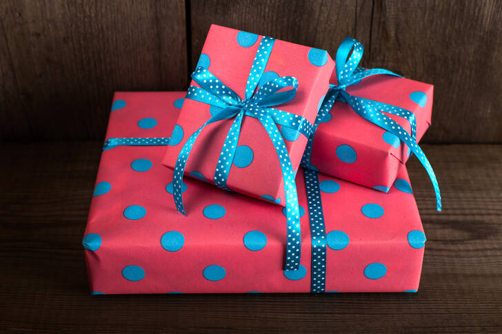 Gifts with blue ribbon