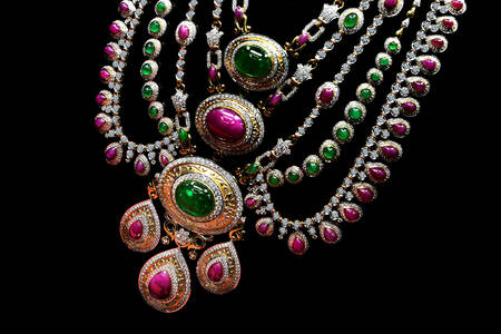 Necklace with rubies and emeralds