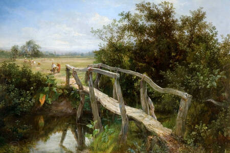 Frederick Henry Henshaw: De oude voetbrug over de rivier de Cole bij Yardley